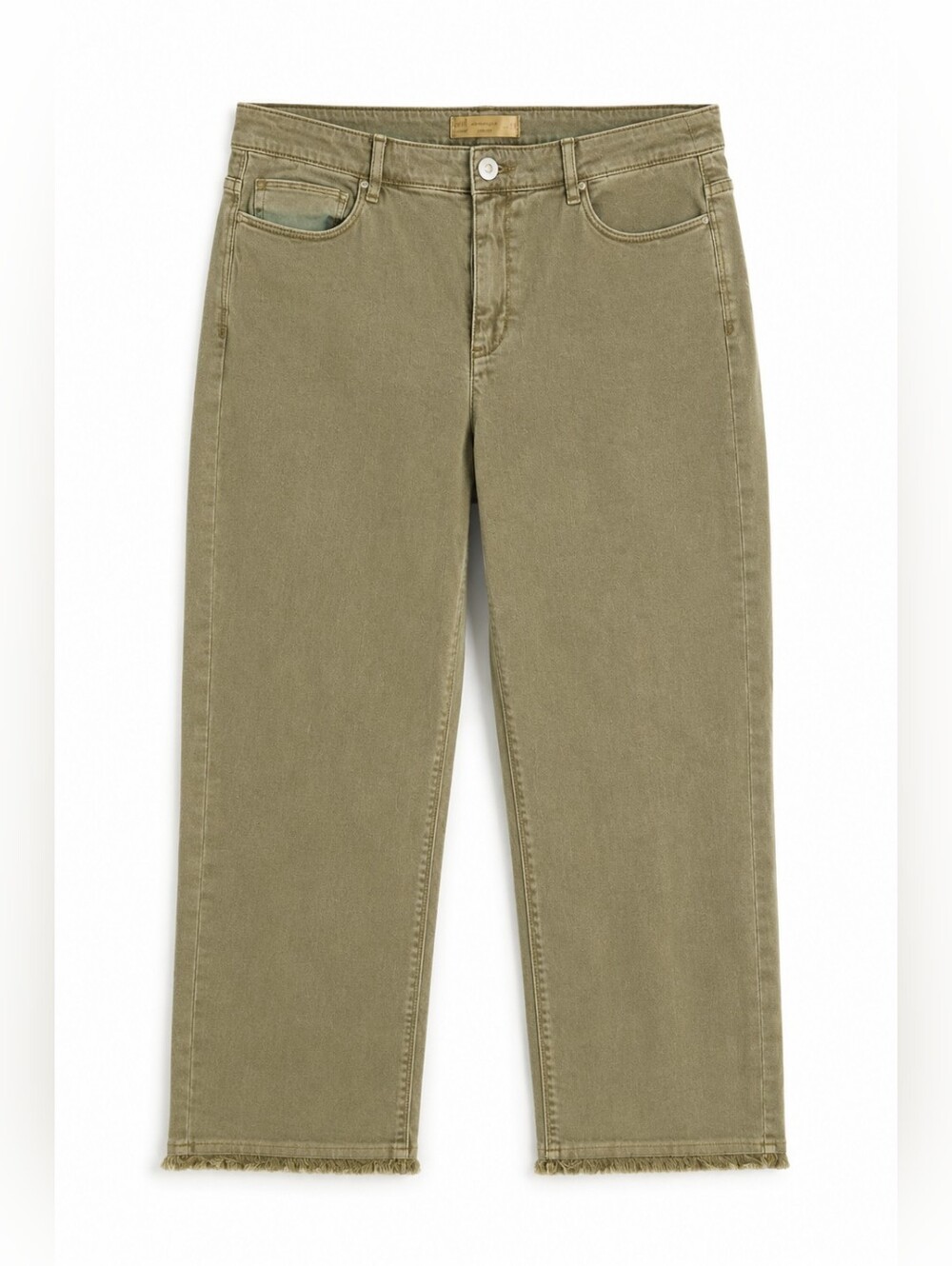 J.Jill Authentic Fit Olive Mineral Wash Cropped Jeans Raw Hem, 10, Coastal